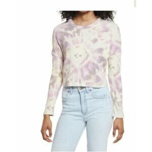 BP. Women's Tie Dye Crop Long Sleeve Ribbed T-Shirt Pink & Beige XSmall MSRP $29